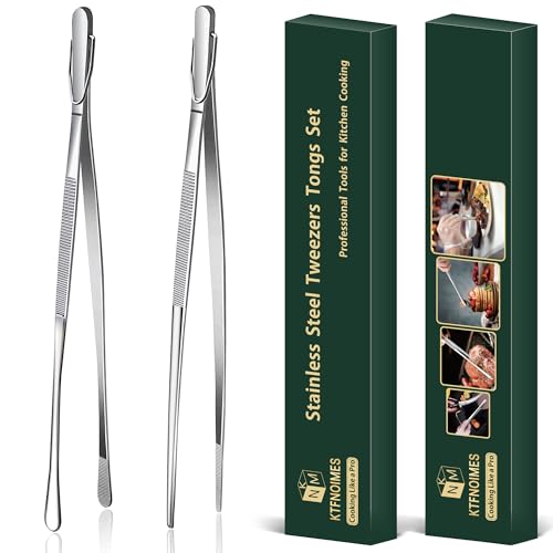 2 Pcs 12-Inch Cooking Tweezers Fine Tweezer Tongs, Extra-Long Stainless Steel Kitchen Tweezers, for Grilling, Serving, and Food Preparation,Silver - color: Silver
