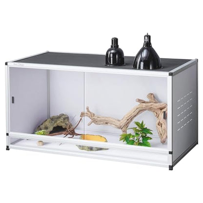 44 Gallon White PVC Reptile Enclosure, 40 x 16 x 16 Inch Habitat for Leopard Geckos, Crested Geckos and Small Reptiles with Tempered Glass Doors and Lock