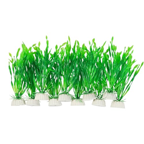 AQUANEAT Fish Tank Artificial Plants, Aquarium Plastic Seaweed Decoration, 4Inch Tall Fake Green Accessories, 10 Packs - size: 4inch