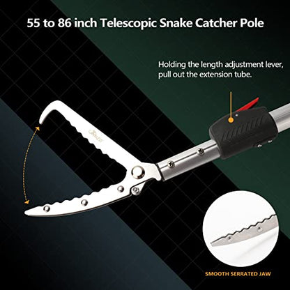86 inch Snake Catcher Tongs Grabber Traps Stick Hook Bite Kits Tool | for Rattlesnake, Copperhead Snake, Ball Python, Rattle, Cobra, Corn, Rosy Boas Catching