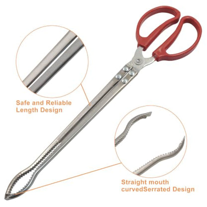 15 Inch Snake Feeding Tongs, Curved Tip, Red | Snake Enclosure Accessories, Long Tweezers, Stainless Steel, Non-Slip Handle, For Reptile, Aquarium, Fish Tank - size: 14.6In