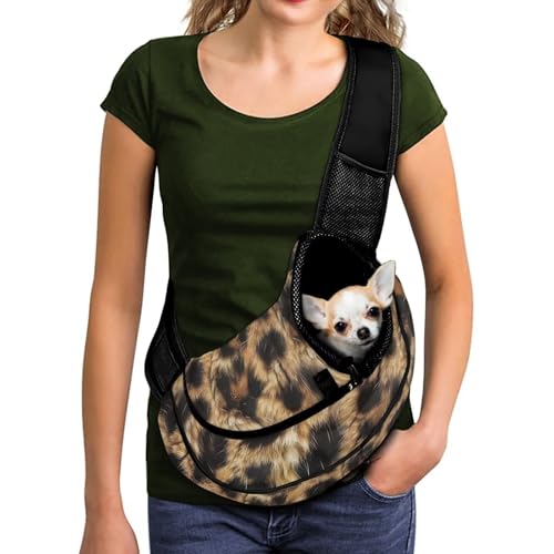 COEQINE Small Dog Carrier Sling Bag for Bike Hands-Free Cheetah Leopard Print Front View Cat Crossbody Purse with Safety Hook Jungle Adventure - color: Classic Leopard Print
