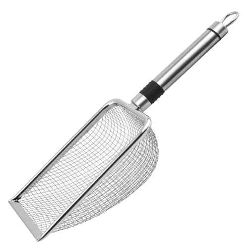 Stainless Steel Reptile Substrate Sifter, Deep Shovel Reptile Cleaner Scoop with Fine Mesh, Ergonomic Handle Reptile Waste Scooper for Gecko, Lizard, Bearded Dragon Enclosures