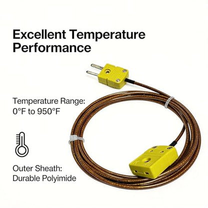 K Type Thermocouple Extension Cable 79in/2.2 Yards | Brown Wire PVC Coating Polyimide Construction, Temperature Range: 0°F–1300°F - size: 79in/2.2 yards