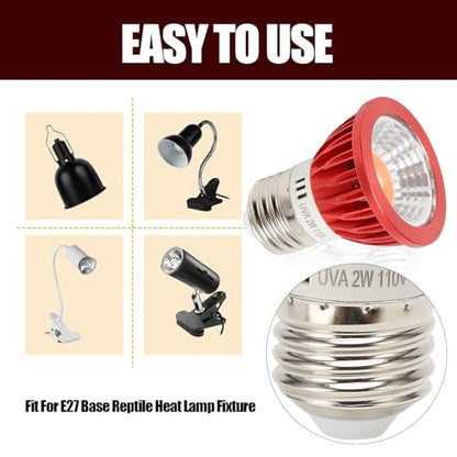 ciciglow Reptile Heat Lamp Bulb, Simulates Environment, 2W LED Energy Saving with E27 Standard Thread, Night for Lizards, Snakes, Frogs (ND-28 110v)