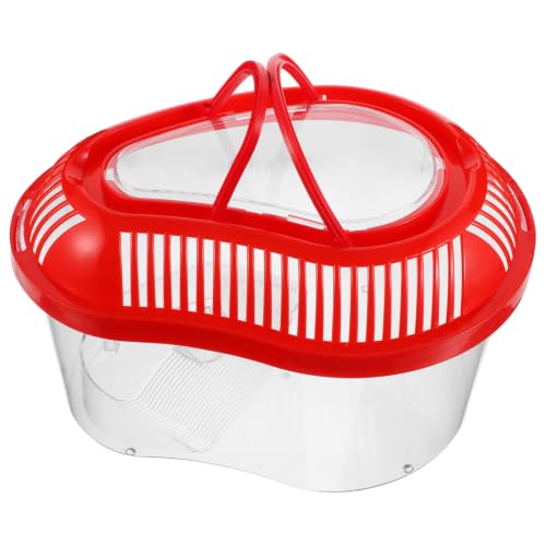 Alasum Portable Red Plastic Fish Tank with Lid and Handle, Reptile Carrier with Ventilation Holes for Turtles and Lizards, Small Transport Box for Outdoor Use