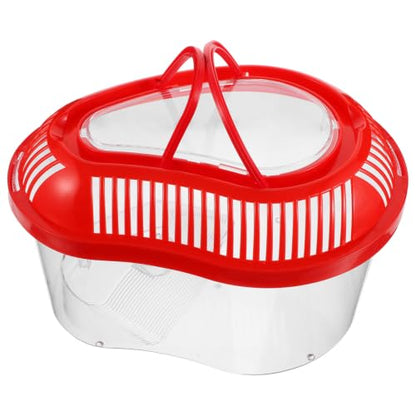Alasum Portable Red Plastic Fish Tank with Lid and Handle, Reptile Carrier with Ventilation Holes for Turtles and Lizards, Small Transport Box for Outdoor Use