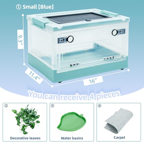 16" Foldable Mesh Reptile Terrarium for Bearded Dragon & Gecko Blue | High-temp resistant mesh; foldable design for portability. Clear panels allow 360° views. Fits lizards, geckos & iguanas. - color: Blue, size: Small (16"x11.4"x9.3")