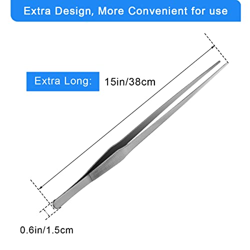 Luxiv 15 In Aquarium Tweezers Set, Straight And Curved Feeding Tongs | 15in Stainless Steel Straight And Curved Tweezers, For Fish Tank Plants, Aquascaping, Cleaning And Feeding, Anti-rust Durable - color: Silver