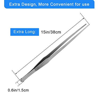 Luxiv 15 In Aquarium Tweezers Set, Straight And Curved Feeding Tongs | 15in Stainless Steel Straight And Curved Tweezers, For Fish Tank Plants, Aquascaping, Cleaning And Feeding, Anti-rust Durable - color: Silver