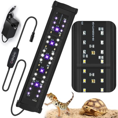 LED UVB Reptile Light with Timer & Dimmer, Adjustable 10.0-20.0 UVA UVB Fixture, Full Spectrum Sunlamp for Bearded Dragons, Turtles, Snakes, Desert & Tropical Habitats, 11-Inch - size: 11 Inch