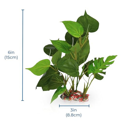 SunGrow Plastic Leaf Plant, Heavy-Duty Ceramic Base, Hiding Spot for Fish, Betta, Angelfish, Gold Fish, Frog, Python, Reptiles, Amphibians (10 Inches, 1 Count) - size: 10 Inches