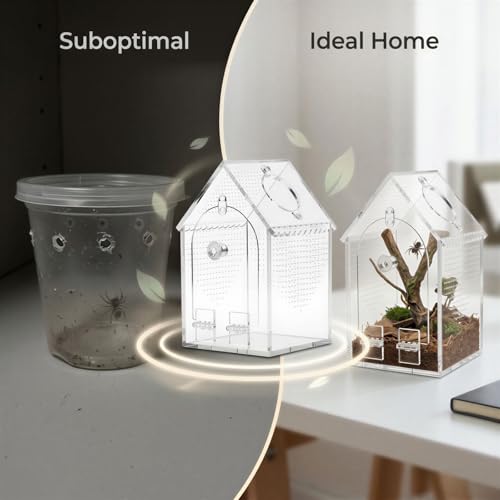 Transparent Acrylic Small Animal Breeding Box, House Shaped Reptile Feeding Enclosure, Front Opening, Locking Latch, Waterproof, for Jumping Spider Terrarium, Small Lizards, Beetle