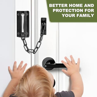 2 Pack Door Chain Lock Black, Security Door Chain for Inside Door, Premium Thickened Chain Door Lock with 12 Screws