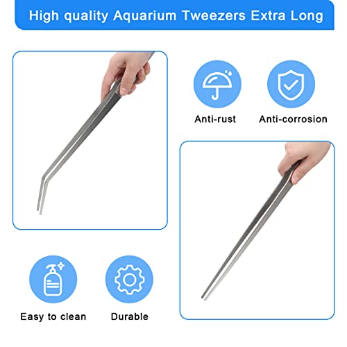 Luxiv 15 In Aquarium Tweezers Set, Straight And Curved Feeding Tongs | 15in Stainless Steel Straight And Curved Tweezers, For Fish Tank Plants, Aquascaping, Cleaning And Feeding, Anti-rust Durable - color: Silver