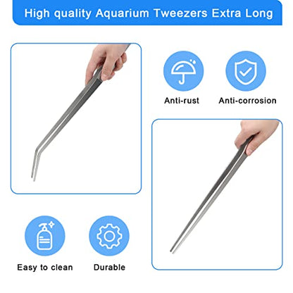 Luxiv 15 In Aquarium Tweezers Set, Straight And Curved Feeding Tongs | 15in Stainless Steel Straight And Curved Tweezers, For Fish Tank Plants, Aquascaping, Cleaning And Feeding, Anti-rust Durable - color: Silver