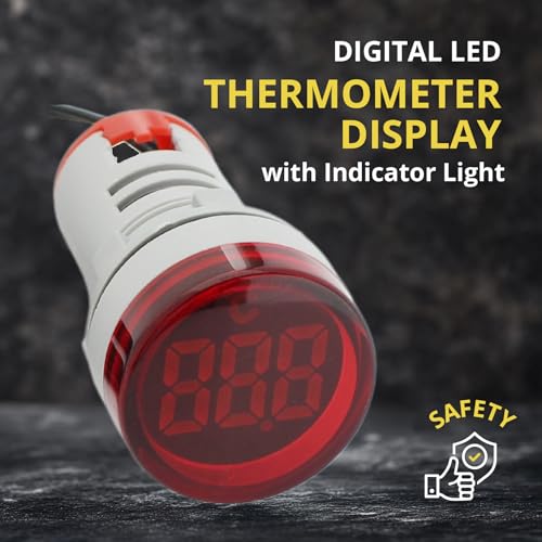 Digital LED Thermometer Display with Indicator Light, 22mm (7/8 inch) Mounting Hole, Energy-Saving Design, Temperature Range -20°C to +199°C Red (3 Pack) - style: Red -Thermometer
