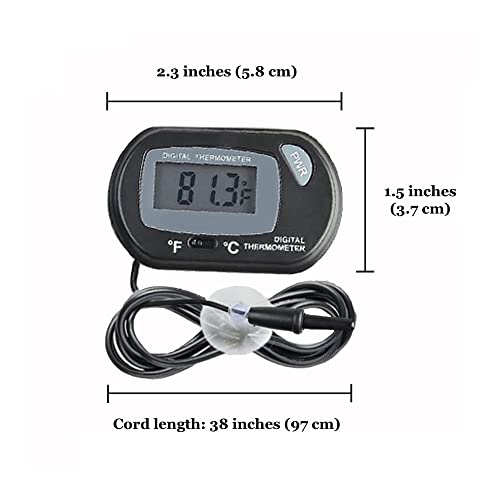 SunGrow Digital Betta Thermometer for Tropical Aquarium Fish, Black Color, Suction Cups and 1 Battery Included, 1 pc per Pack - style: 1 Pack