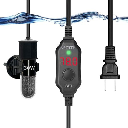 YukiHalu Super Mini Aquarium Heater, 10W 20W 30W Adjustable Fish Tank Heater with External Controller, Overheating Protection, Digital Display, Used for 0.5-3 Gallons(30 watts) - size: 30 Watts