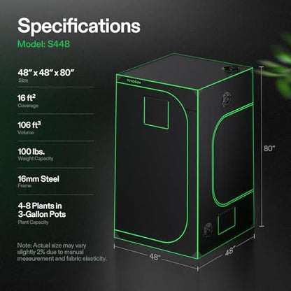 VIVOSUN S448 4x4 Grow Tent 48"x48"x80" Mylar Tent for Indoor Plants | Easy View Window,Heavy-Duty Zippers,100% Reflective Mylar Interior, Robust Steel Frame,Removable Floor Tray - size: 48"x48"x80"