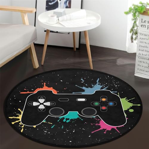 keepcute 3 ft Round Gaming Rug Non Slip Floor Mat Office Gaming Room | Soft touch, heat-transfer print, office or gaming room decor, washable mat, easy vacuuming - color: Gaming, size: 3' (Round)