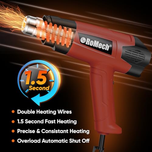 1500W Heavy Duty Heat Gun, Variable Temperature Control Hot Air Gun Kit with 2 Air Flow 120°F~1200°F and 4 Nozzles for Crafts Shrink Wrap (Red) - color: Red