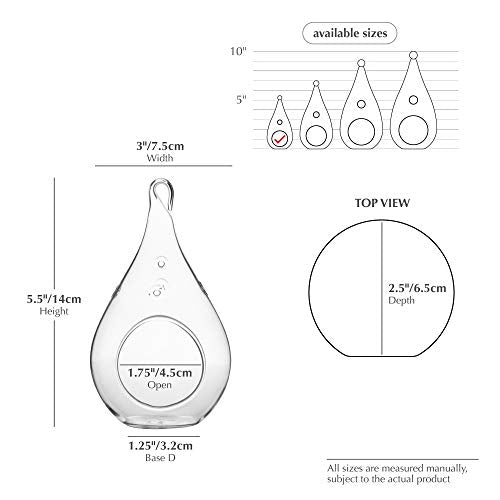 WGV Glass Hanging Plant Terrarium Bulk, Width 3", Height 5.5", Teardrop DIY Air Succulent Planter Clear Tea Light Votive Candle Holder, Wedding Event Office Home Outdoor Decor, 3 Pieces
