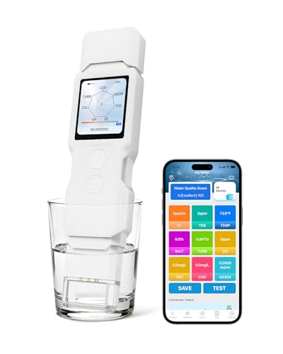 9-in-1 Smart Water Tester with APP Monitoring, Digital Water Test Kit for Turbidity, TDS, EC, Temp, Salt, GH, TOC, COD & UV275, Professional Water Tester for Drinking Water, Well, Tap & Outdoor. - color: Pure White