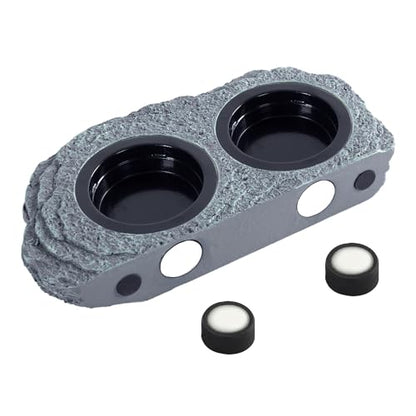 Wacool Magnetic Gecko Ledge - Double Bowl Reptile Feeding Tray with 6 Feeding Cups for Geckos, Lizards, Chameleons and Reptile Pets - size: Dual slots