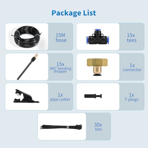 50FT Drip Irrigation System, Complete Garden Watering Kit with Rust-Proof Copper Nozzles - UV Stabilized Flexible Hose for Lawn, Greenhouse, Patio Plants - size: 50FT