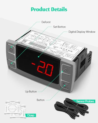 Fit for Dixell XR03CX-4N0F1 Temperature Controller，120V Digital Thermostat Panel for Refrigerator Freezer with Temperature Sensor Probes Replace XR03CX W0302186 XR03CX-4N1C0 - style: XR03CX-4N0F1