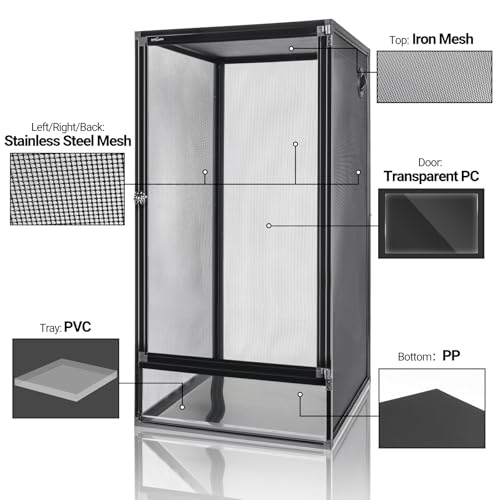 REPTI ZOO 18" x 18" x 36" Reptile Tank, Deluxe Foldable Screen Cage, 50 Gallon Vertical Terrarium with Fogger & Cable Pass, Tall Enclosure for Chameleon, Tree Frog, Crested Gecko, Arboreal Reptiles - size: 18" X 18" X 36"