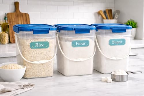 4 Gallon Square Food Grade Bucket Pail with Plastic Handles and Lid (Pack of 3) Made in USA containers (Clear - Blue lids) - color: Clear - Blue Lids