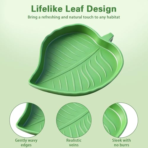 Xindojuz 4 PCS Leaf Reptile Water Dish, Reptile Water Bowl, Tortoise Habitat Accessories, Bearded Dragon Water-Bowl, Turtle Food Feeding Plates for Turtle Small Snake Lizard Gecko, 2 Sizes