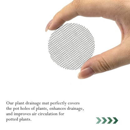 Quacc 100 PCS Flower Pot Hole Mesh Pad, 2/4 Inch Round Plant Pot Drainage Mat, Plant Potting Bonsai Bottom Grid Mat to Prevent Soil Loss (Black)