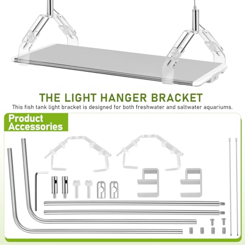 Kisangel 2pcs Aquarium Light Riser, Adjustable Height Aquarium Light Holder Stand Hanging Kit, Aluminum Alloy Support Bracket for Fish Tank Lamp