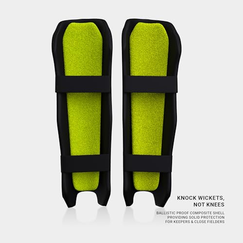 moonwalkr Cricket Wicket Keeping Shin Guards Cricket Guard for Keeper's Height (4'5" - 6'6") Wicket Keeping Pads Super Slim Gear Comes with a 3-inch Strap - color: Black