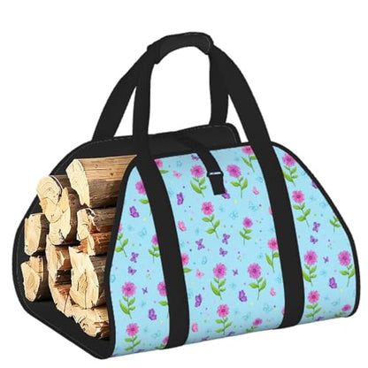 AMRANDOM Butterfly Lake Blue Firewood Carrier Bag Log Carrier Large Capacity Wood Tote for Easy Storage - color: Color1021