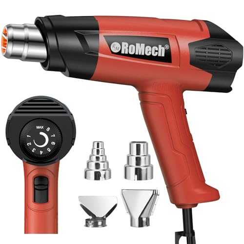 1500W Heavy Duty Heat Gun, Variable Temperature Control Hot Air Gun Kit with 2 Air Flow 120°F~1200°F and 4 Nozzles for Crafts Shrink Wrap (Red) - color: Red