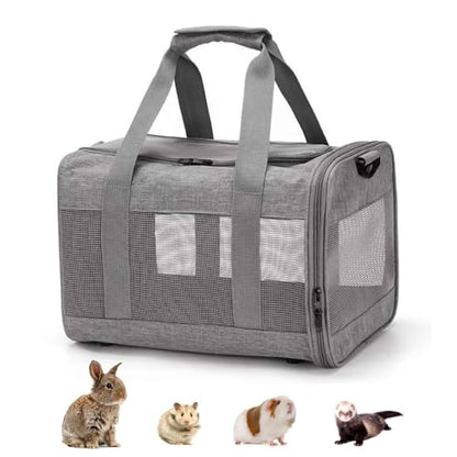 kathson Small Animal Carrier Bag, Guinea Pig Rabbit Travel Carrier Breathable Mesh Window Pet Portable Hand Bag for Hamster Bird Bunny Bearded Dragon Kitty and Etc (Grey) - size: 15.0"L x 9.8"W x 10.2"H