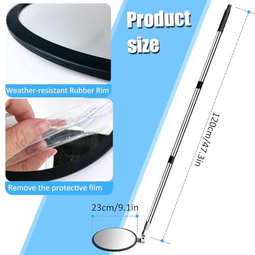 Portable Hand-Held Vehicle Search Telescopic Inspection Mirror for Security Check Under Cars, Truck, Equipment, Over Shelves and Corners - size: 9 inch Round