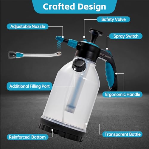 70oz Sprayer Bottle, 0.5gal Pump Sprayer for Flowers, Potted Plant, Handheld Water Bottle with Easy Refill Side Port, Measuring Cup Cap, Clear Bottle with Scale, Aluminum Wand