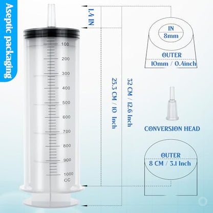 1000ml/cc Syringes with Tube 40 Inch Handy Plastic Tubing and Adapter Tip | for Liquid, Refilling Measuring, Dispensing Watering, Plant Irrigation, Feeding Pets, Oil or Glue Applicator - size: 1000ML/CC