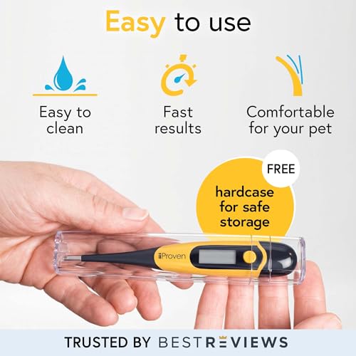 iProven Dog & Cat Thermometer for Fast and Accurate Fever Detection | Comfortable Flexible Tip, Waterproof Pet Thermometer, Quick Readings in 20 sec, Whelping and veterinary supply, DTK-117Y