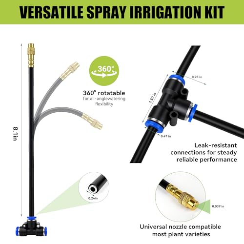 50FT 360° Adjustable Drip Irrigation System Garden Watering System with 12 Nozzles Plant Watering Devices Misting System Greenhouse Accessories for Yard, Lawn - size: 50FT + 12pcs nozzles and connectors