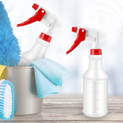 Eccliy 20 Pack 16oz Empty Spray Bottles, Leakproof Cleaning Bottles with Measurement and Adjustable Nozzle for Housekeeping, Commercial Use(Cylinder,Red White New Spray Head) - color: Red White New Spray Head, style: Cylinder