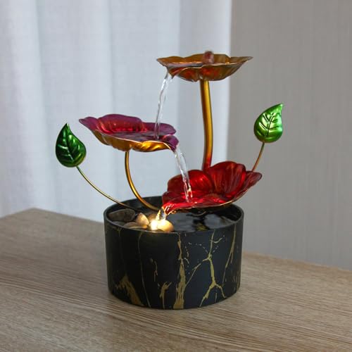 Desk Fountain Indoor Waterfall Fountain Flowers Themed 3-Tier Tabletop Fountain Home Decor Soothing Sound Machine(Galsang) - style: fantasy of cosmos