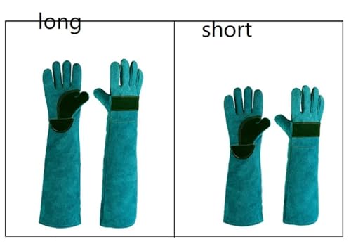 Long Leather Animal Handling Gloves for Dogs, Cats and Reptiles, Protective Bite Resistant Gloves - color: Green