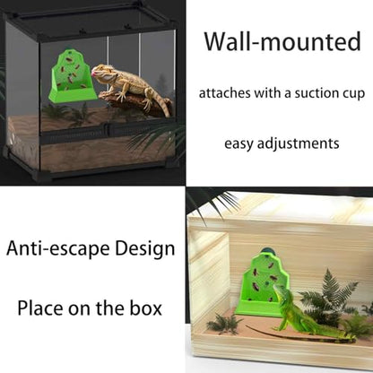 Reptile Anti-Escape Feeding Bowl, Wall-Mounted Corner Hunting Bowl | with Suction Cup Reptile Slow Feeder for Terrarium, Bearded Dragon, Chameleon, Lizard, Gecko, Frog (5.2 Inch Small)
