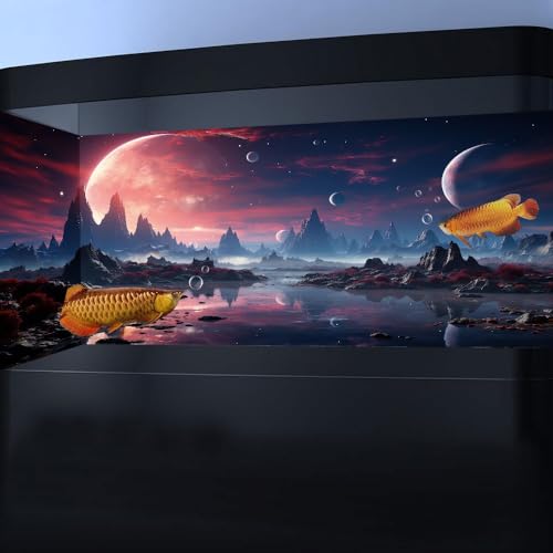 24X12IN Cosmic Spaceterrarium Background, Cool Parallel Space Themed Aquarium Reptile Habitat Background, Red Moon Aquarium Background with 10EVA Double-Sided Tape - color: space01, size: 24X12in/60X30cm